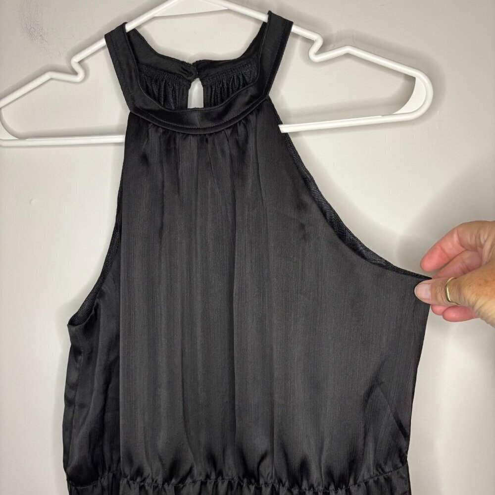 GRACE KARIN NEW Halter Neck Blouse Womens M Black Cinched Waist Silky